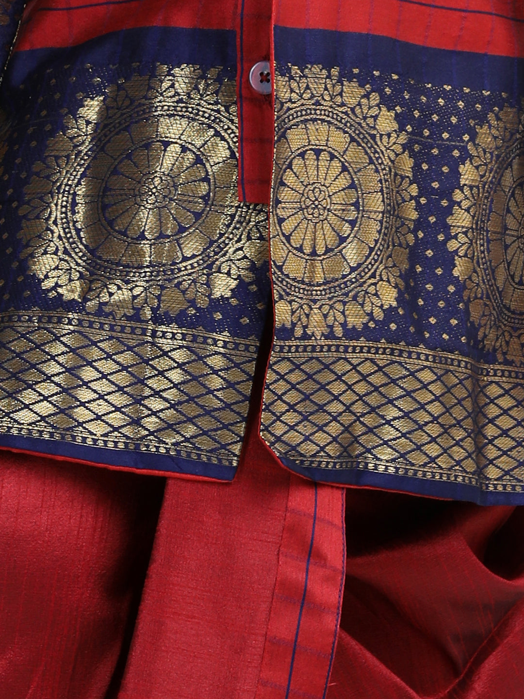 BownBee Full Sleeves Checked Heavy Silk Hem Detailed Kurta With Dhoti Sets
