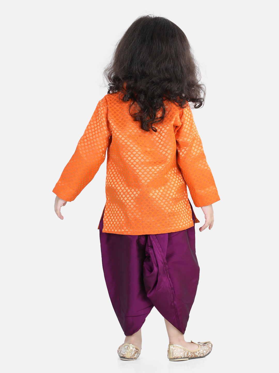 BownBee Sibling Jacquard Full Sleeve Sherwani Dhoti and Top with Dhoti-Orange