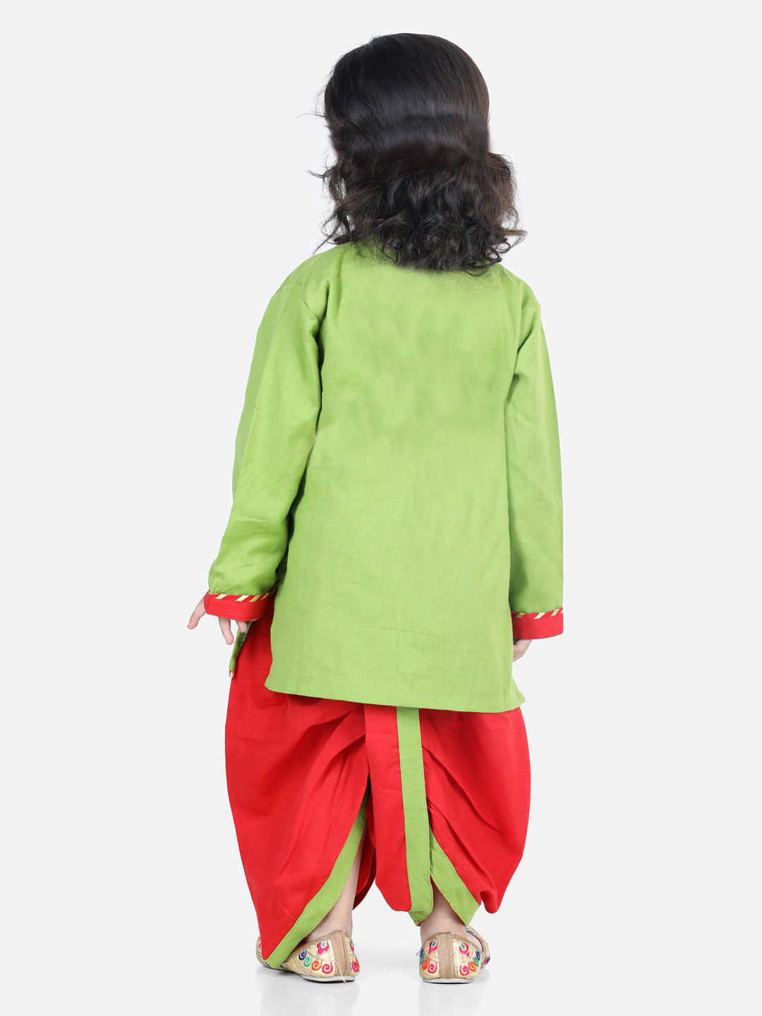 BownBee Cotton Embroidery Dhoti Kurta for Boys-Green Cotton Embroidery Top Dhoti for Girls-Green