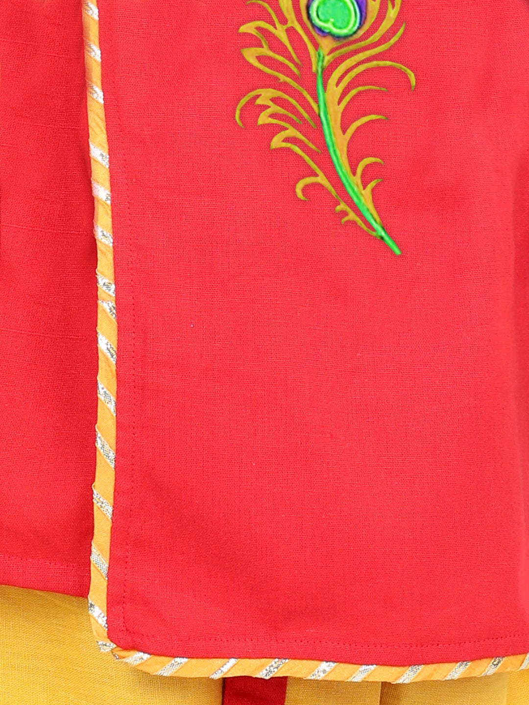 BownBee Full Sleeves Peacock Feather Embroidery Kurta With Dhoti