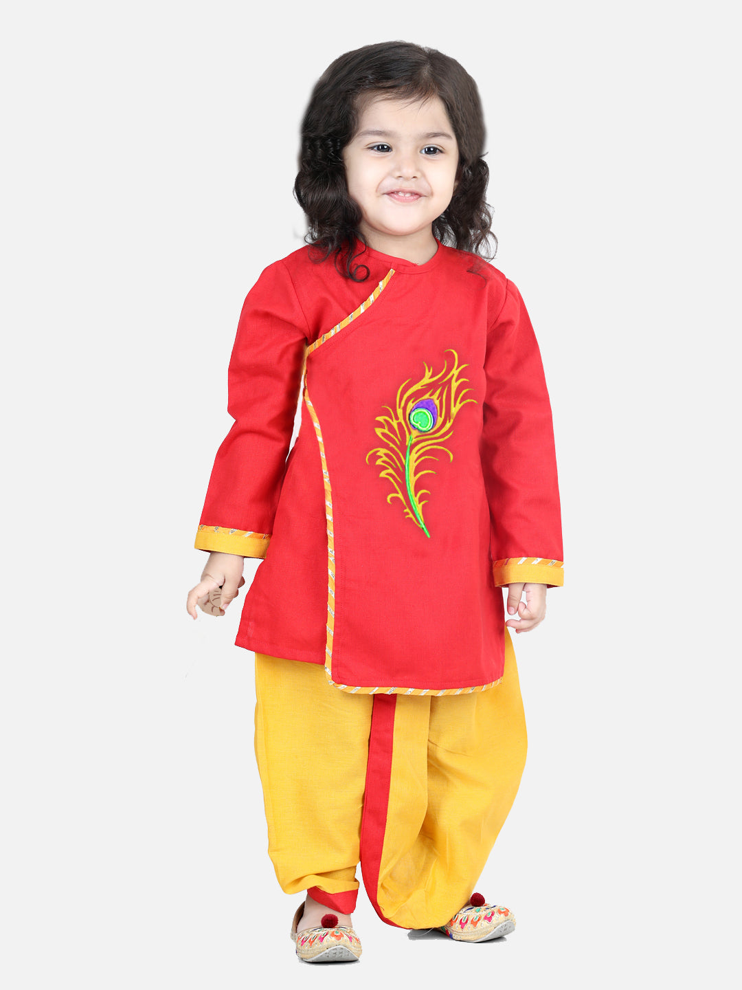 BownBee Cotton Embroidery Sibling Set Dhoti Kurta and Top Dhoti-Red