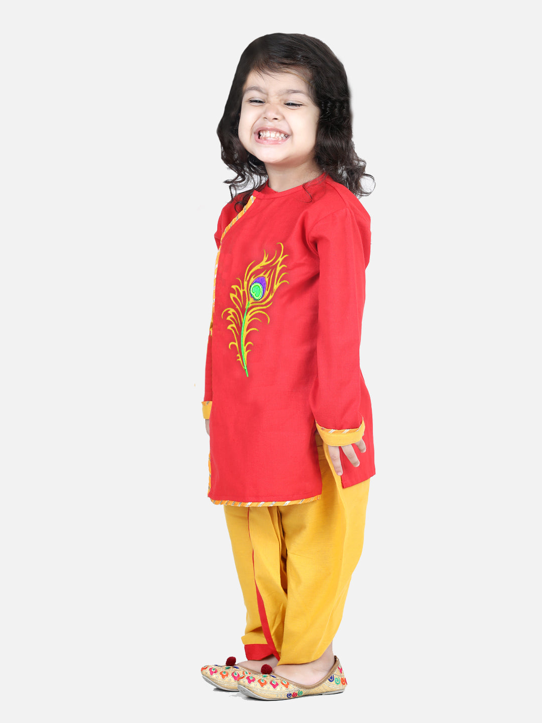 BownBee Cotton Embroidery Sibling Set Dhoti Kurta and Top Dhoti-Red