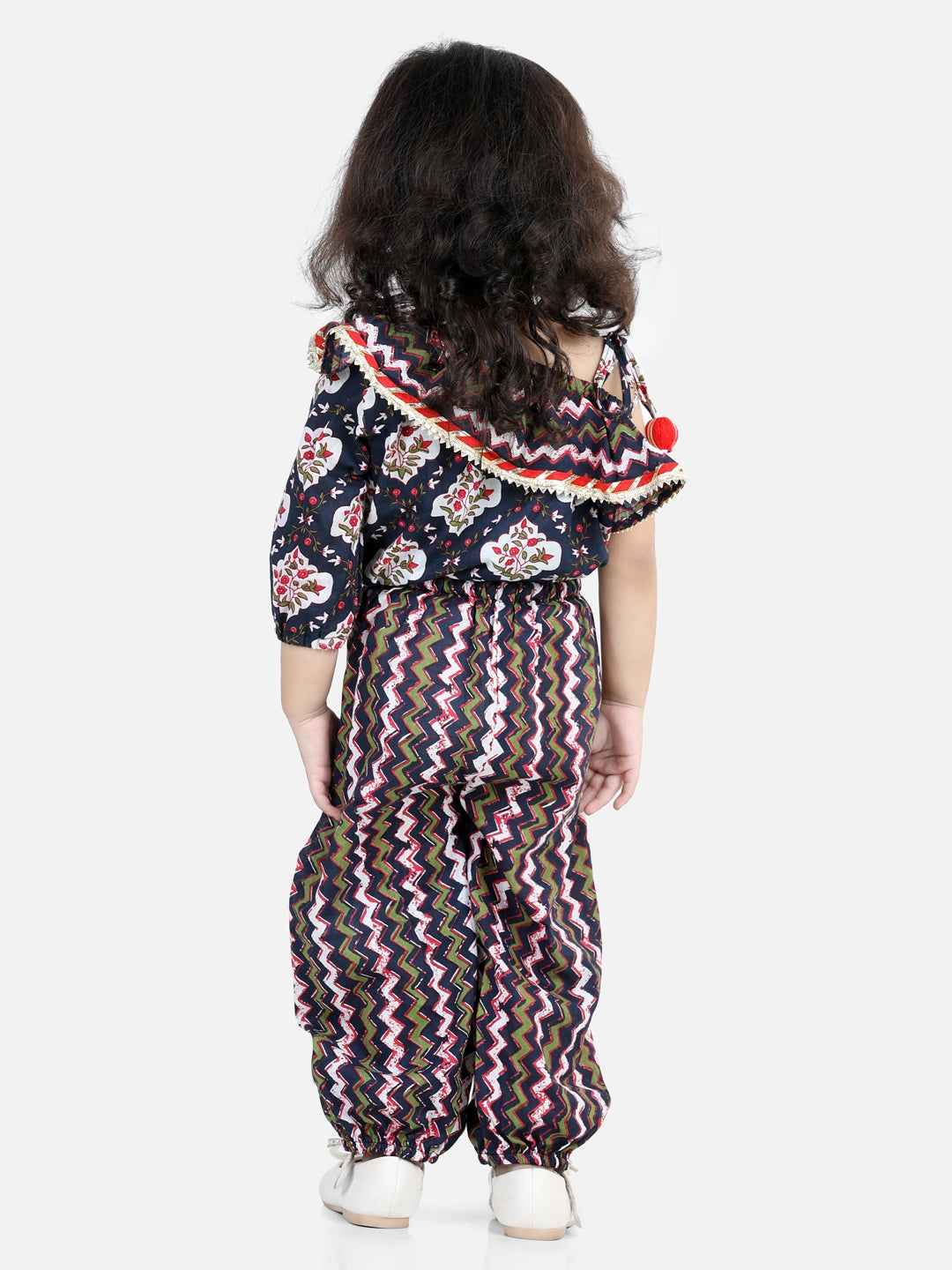 BownBee One Sleeve Ruffle Pure Cotton Top With Harem Pants