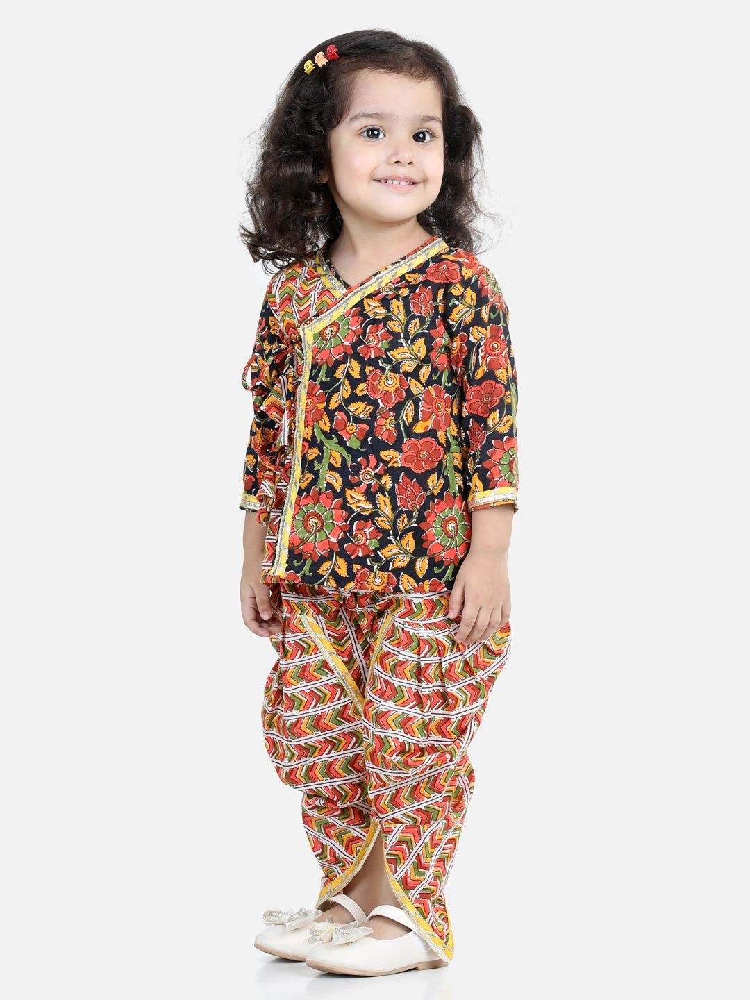 BownBee Front Open Pure Cotton Angrakha Top Dhoti for Girls