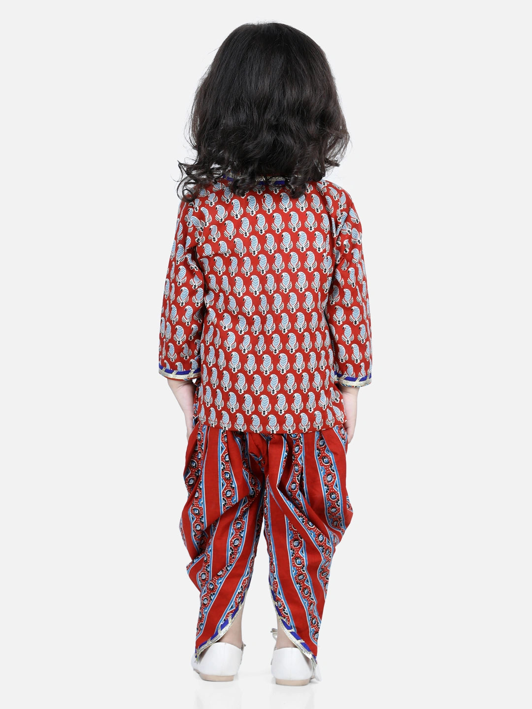 BownBee Front Open Pure Cotton Angrakha Top Dhoti for Girls