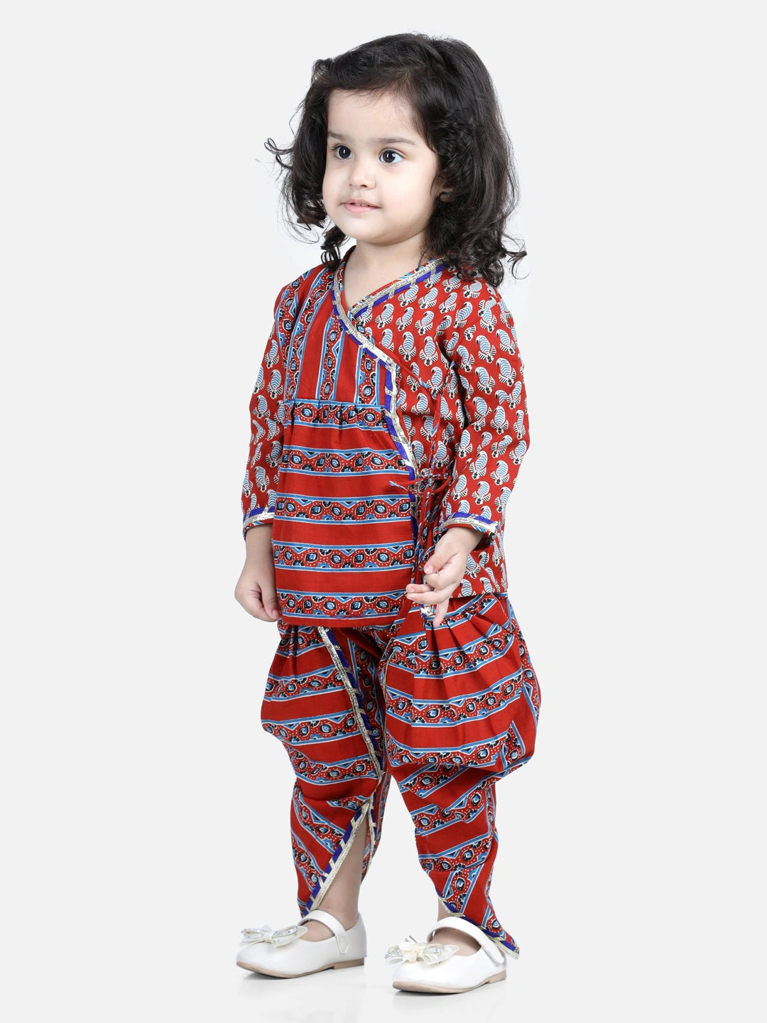 BownBee Front Open Pure Cotton Angrakha Top Dhoti for Girls
