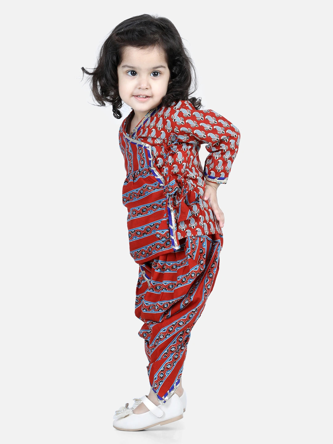 BownBee Front Open Pure Cotton Angrakha Top Dhoti for Girls
