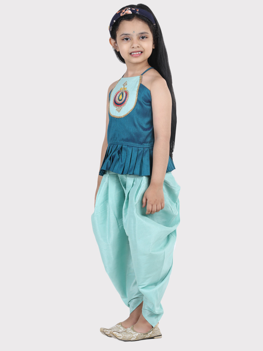 BownBee Sibling Hand Embroidered Dhoti Kurta and Silk Indo Western Dhoti  Blue