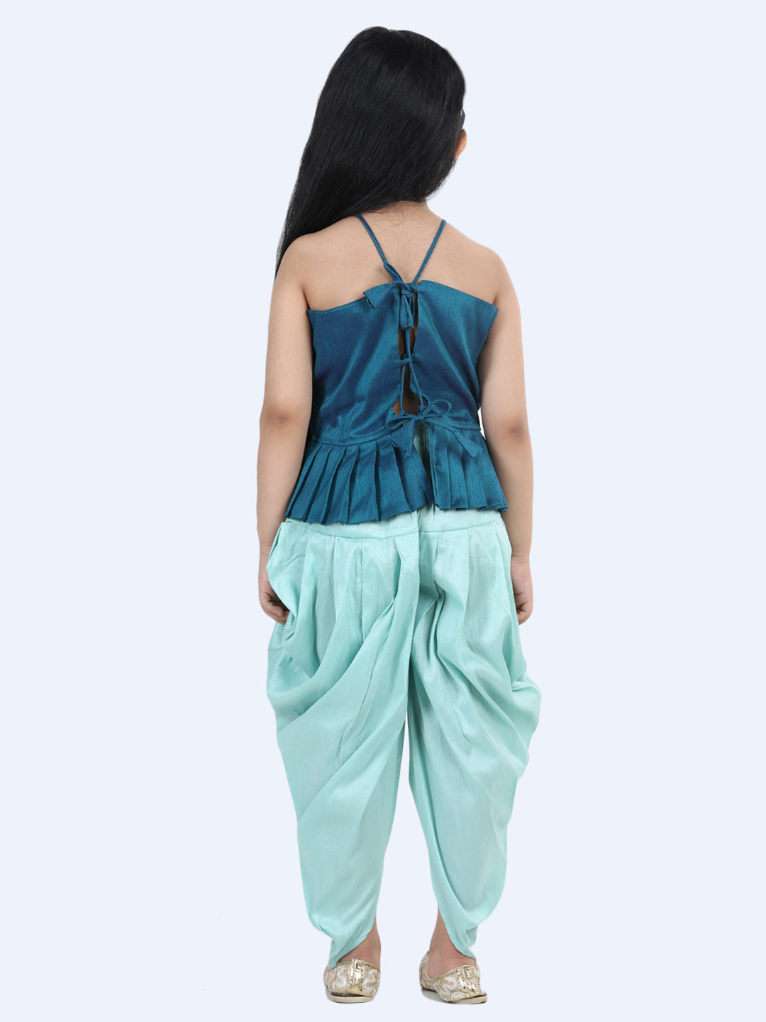 BownBee Sibling Hand Embroidered Dhoti Kurta and Silk Indo Western Dhoti  Blue