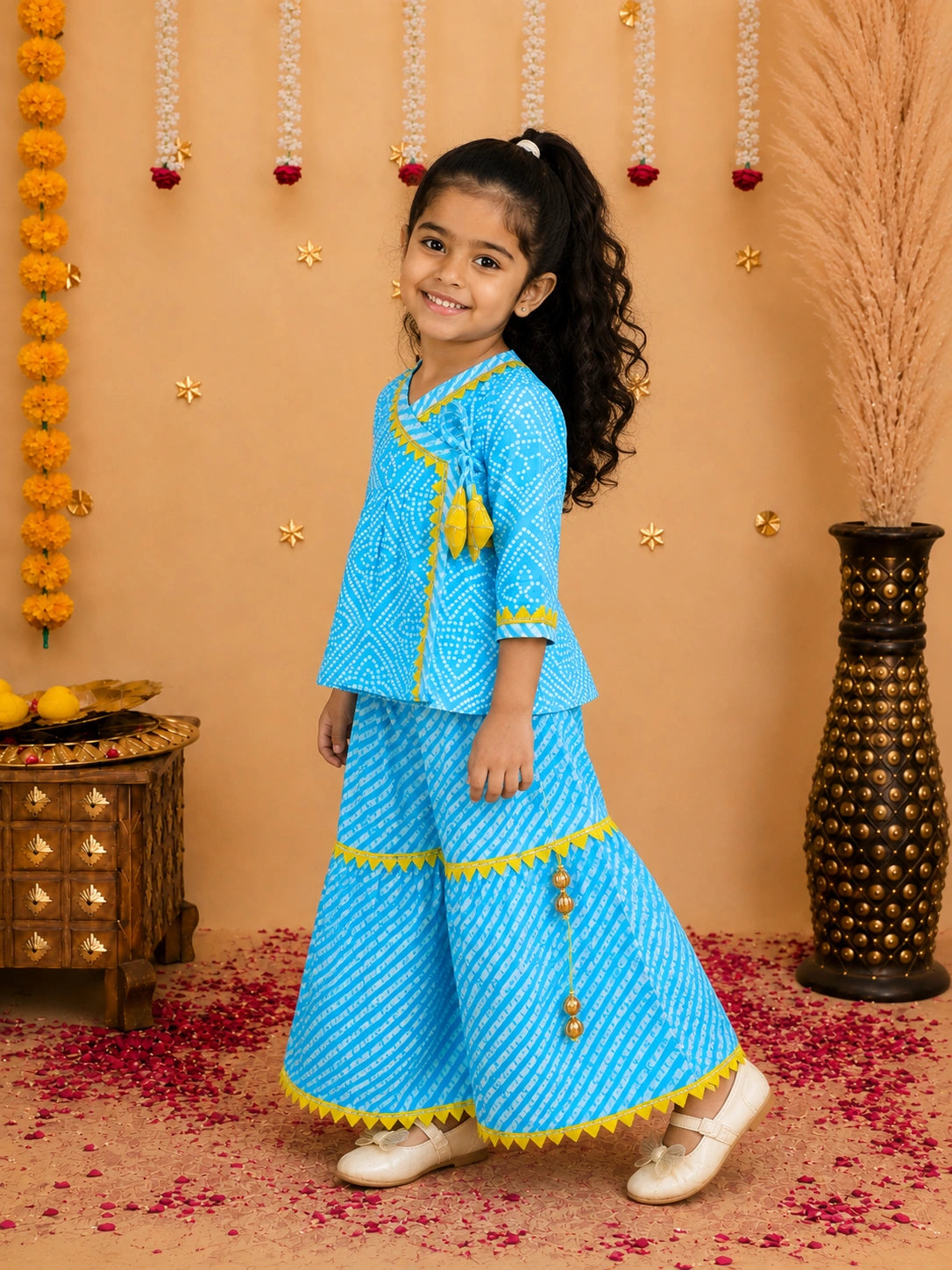 Bownbee Block Print Cotton Angrakha with Sharara