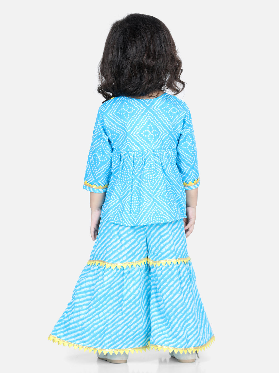 BownBee Block Print Cotton Angrakha With Sharara-Blue