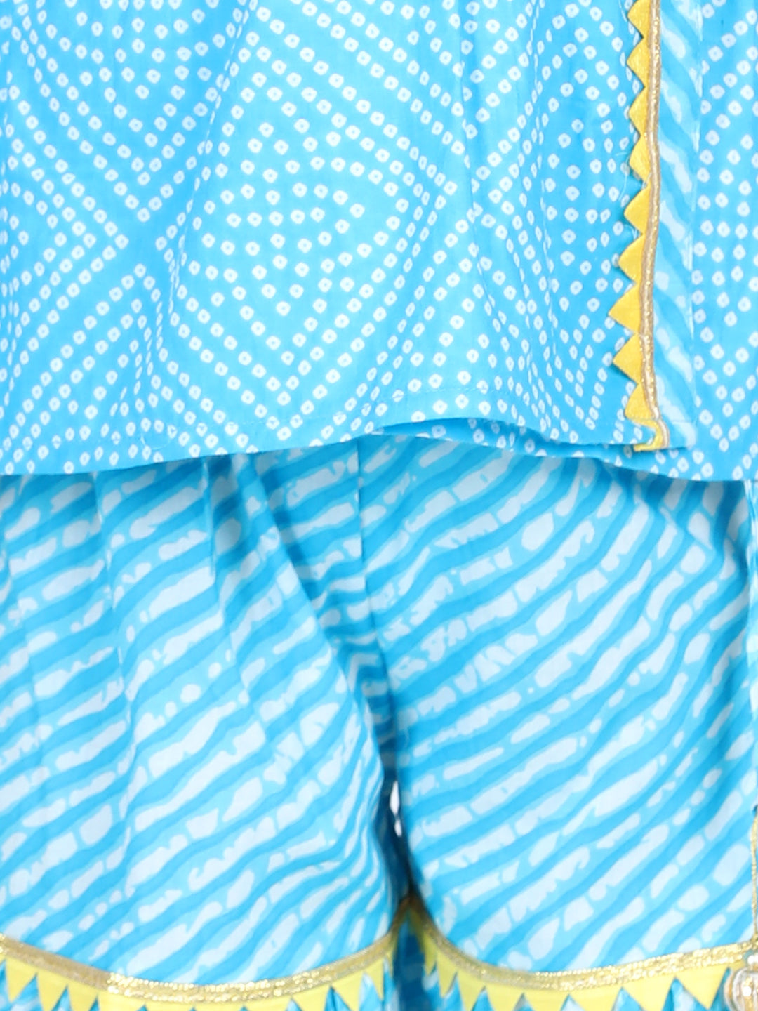 BownBee Block Print Cotton Angrakha With Sharara-Blue