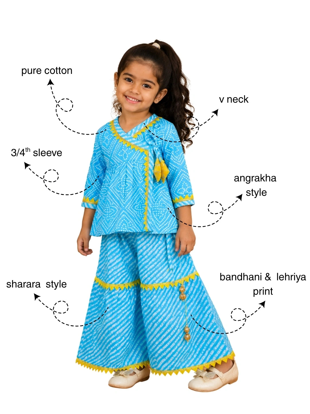 Bownbee Block Print Cotton Angrakha with Sharara