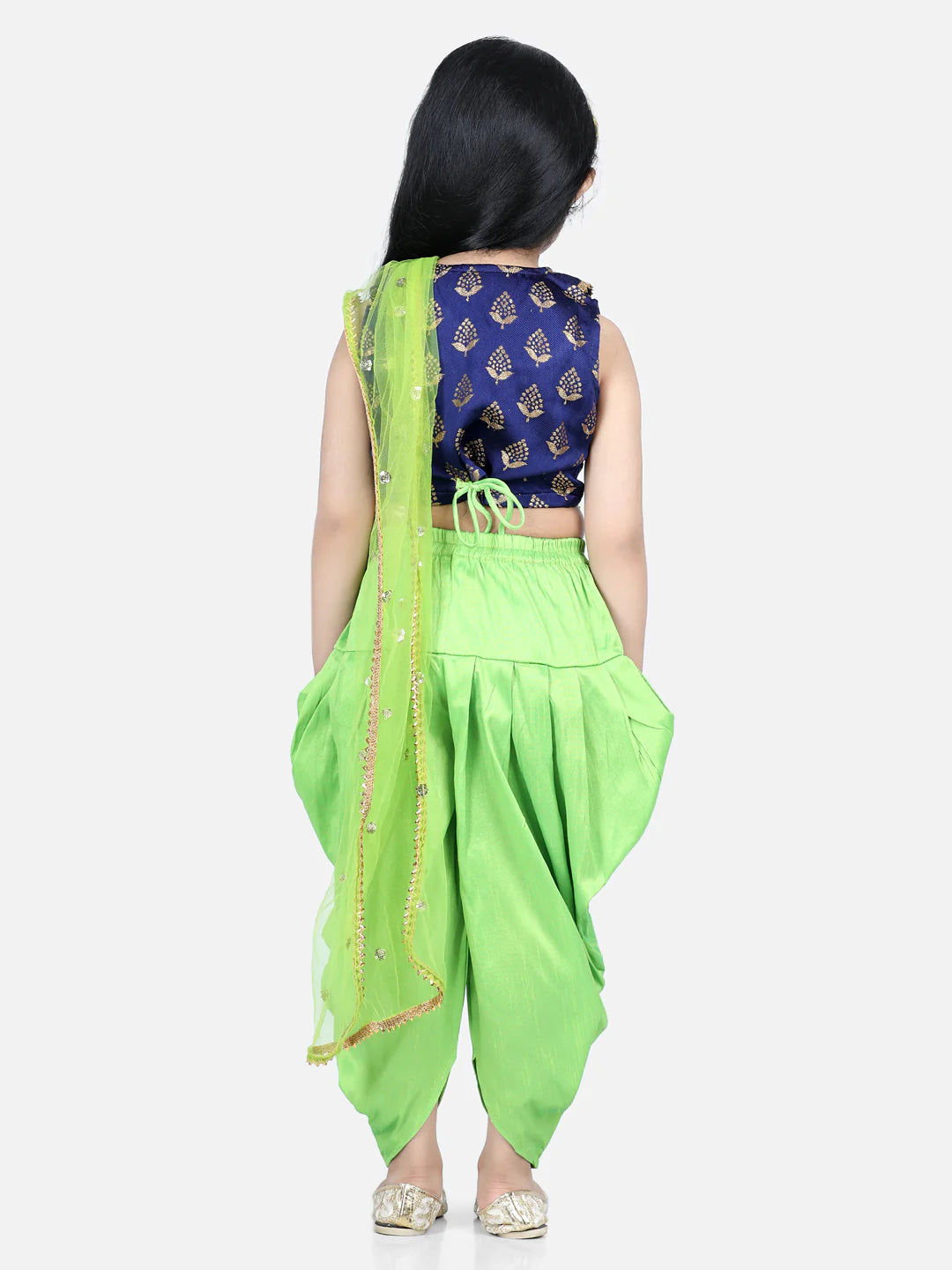BownBee Sibling set Full Sleeve Jacquard Sherwani and Jacquard Top and Dhoti with attached Dupatta