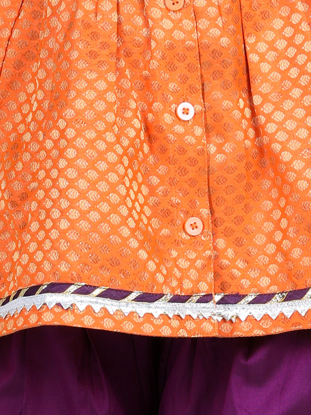 BownBee Sibling Jacquard Full Sleeve Sherwani Dhoti and Top with Dhoti-Orange