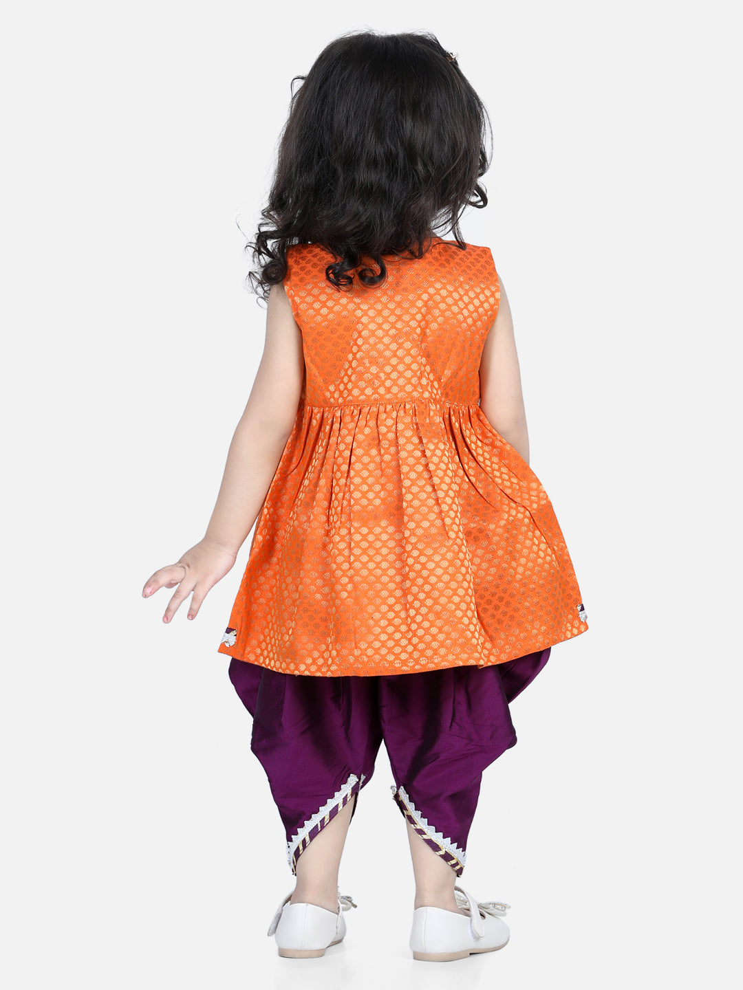 BownBee Sleeveless Jacquard Detailed Fit & Flare Top With Dhoti - Orange