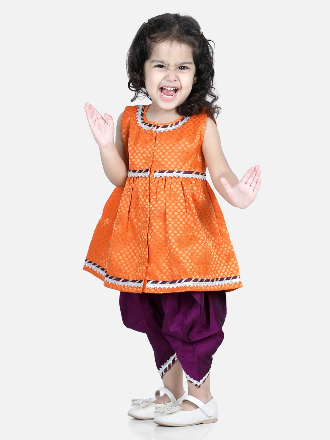 BownBee Sleeveless Jacquard Detailed Fit & Flare Top With Dhoti