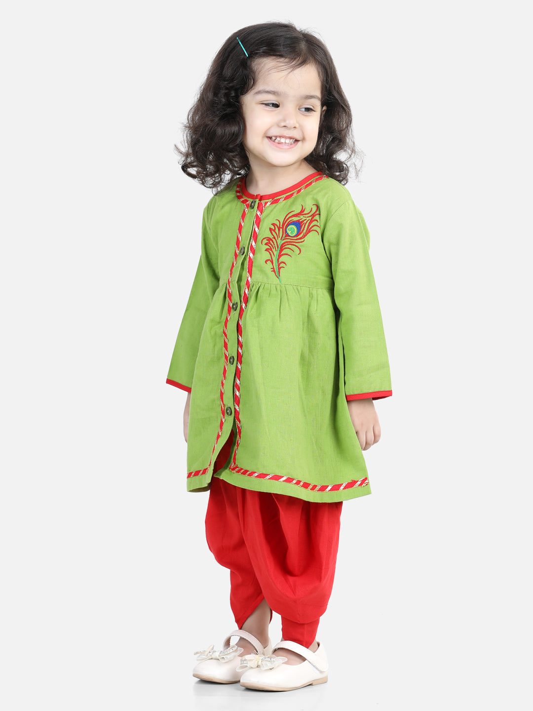 Bownbee Cotton Embroidered Top Dhoti For Girls - Green