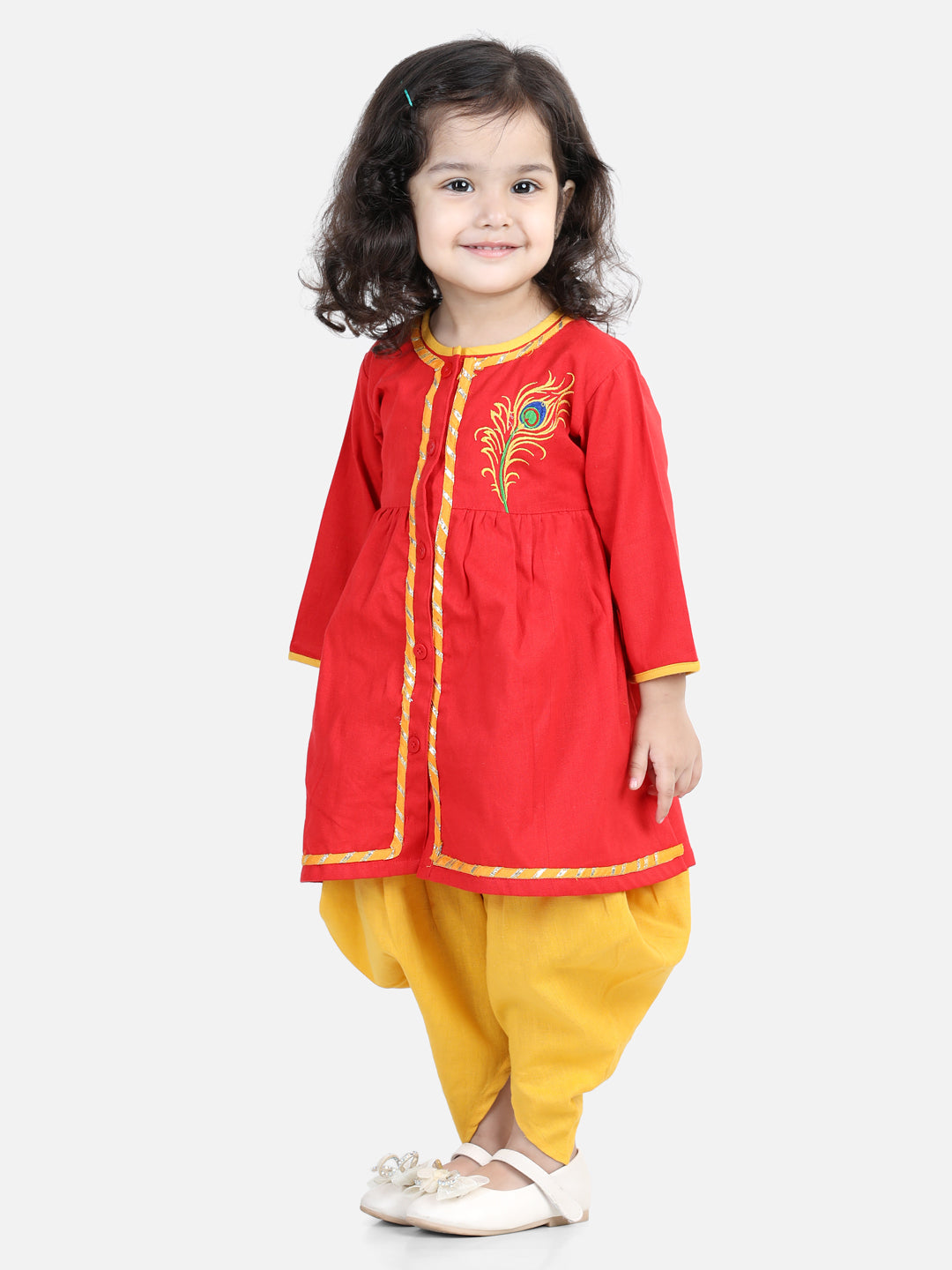 BownBee Cotton Embroidery Sibling Set Dhoti Kurta and Top Dhoti-Red