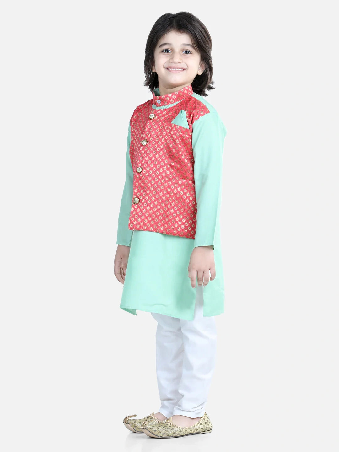 BownBee Attached Jacquard Jacket Kurta Pajama for Boys