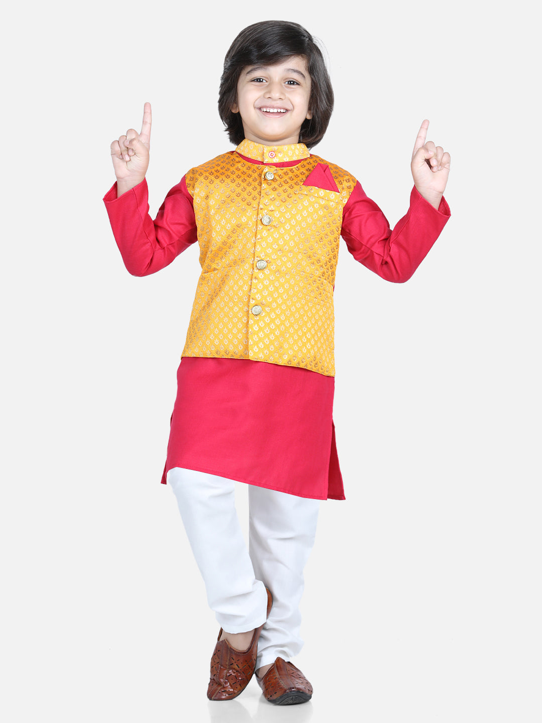 BownBee Sibling Sets Attached Jacquard Jacket Kurta Pajama for Boys Salwar Suit for Girls- Pink