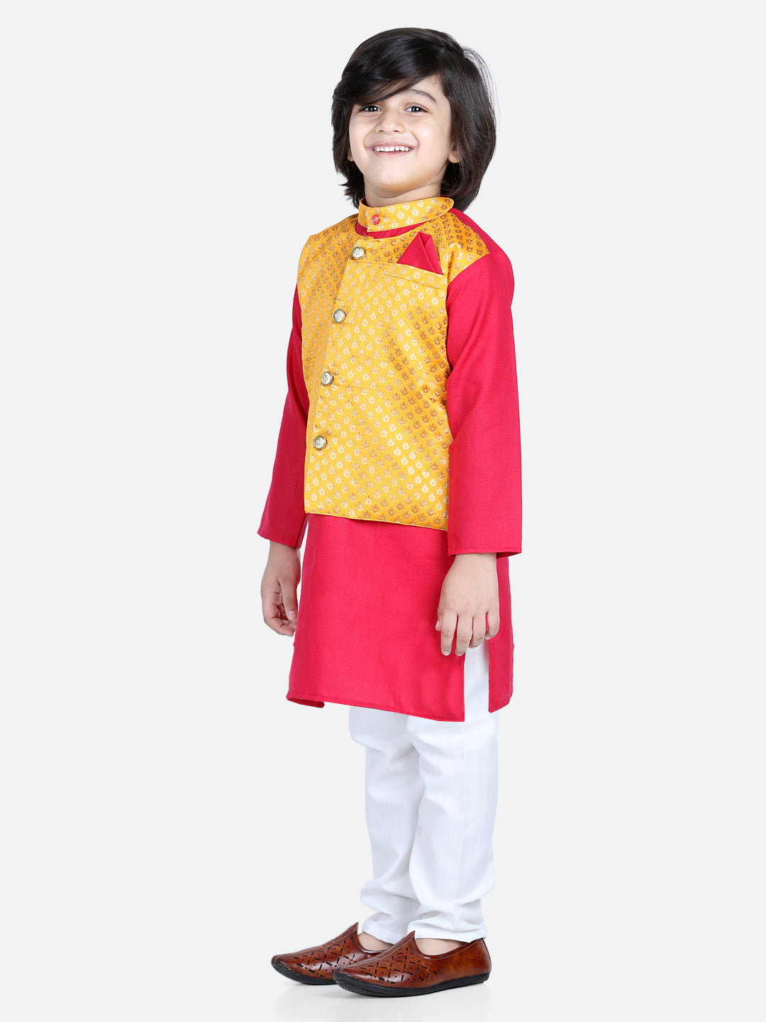 BownBee Sibling Sets Attached Jacquard Jacket Kurta Pajama for Boys Salwar Suit for Girls- Pink