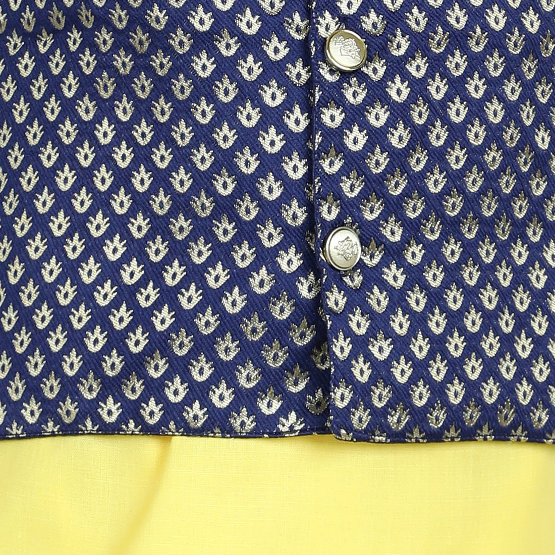 BownBee Full Sleeves Solid Kurta And Pyjama With Sleeveless Ethnic Motif Print Jacket Yellow