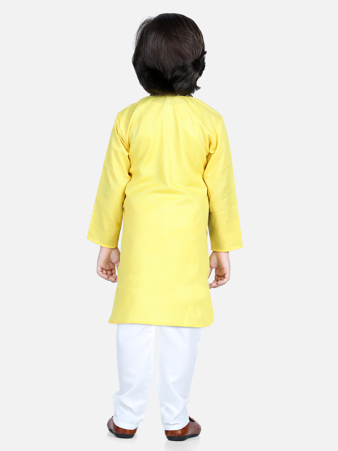 BownBee Attached Jacquard Jacket Kurta Pajama for Boys- Yellow