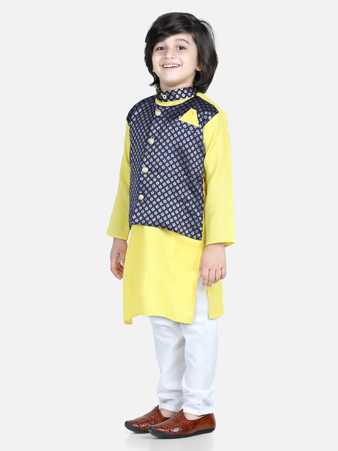 BownBee Attached Jacquard Jacket Kurta Pajama for Boys