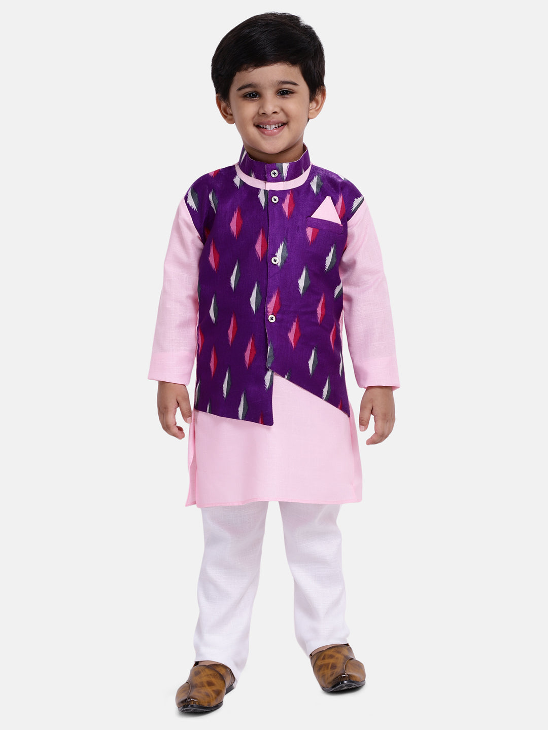 BownBee Attached Jacket Full Sleeve Kurta Pyjama-Pink
