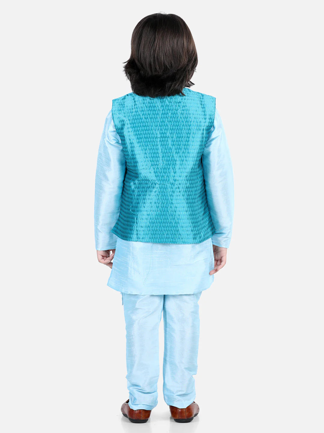 BownBee Assymetric Kurta Pajama with Jacquard Jacket