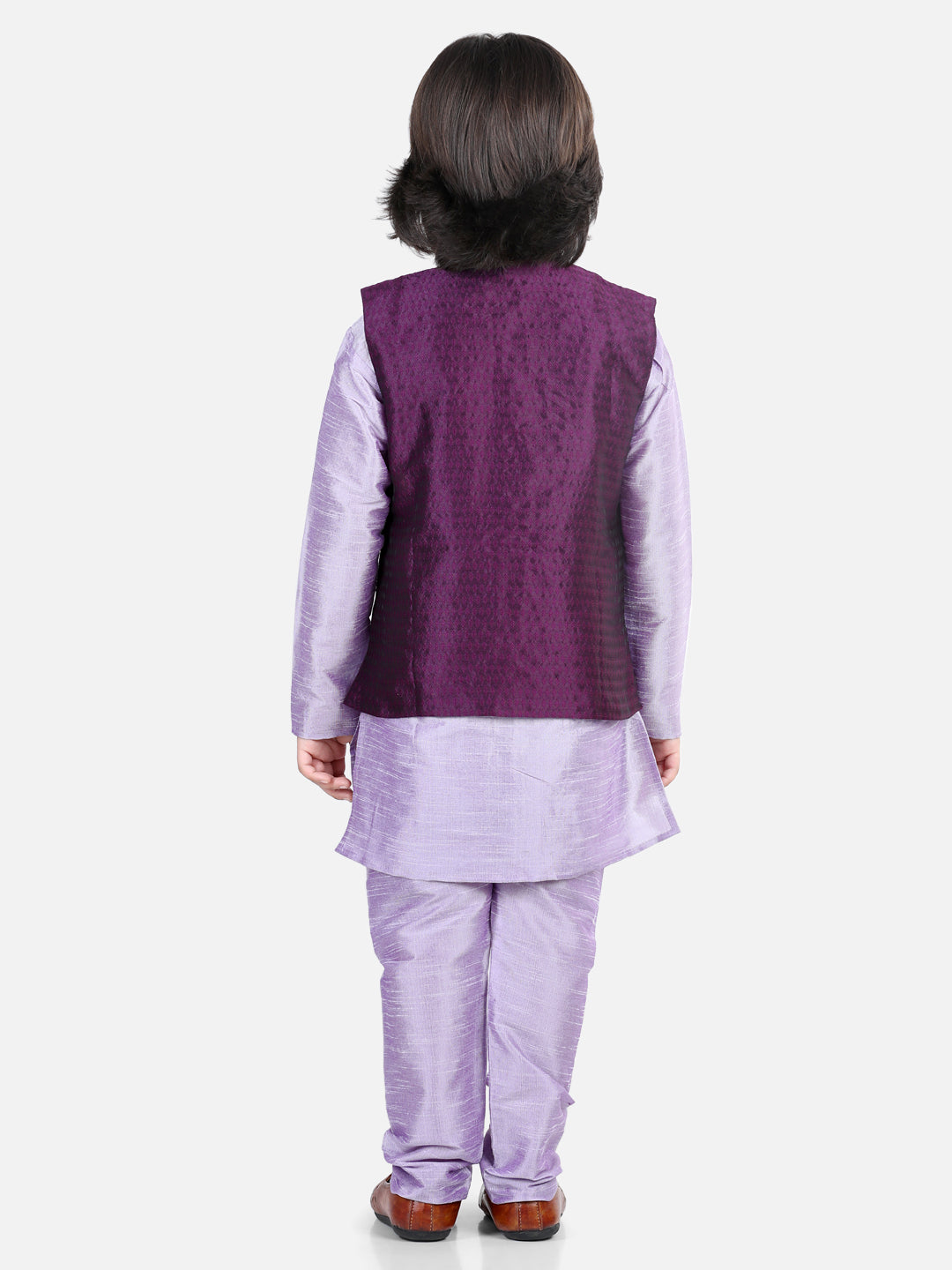 BownBee Assymetric Kurta Pajama with Jacquard Jacket- Purple