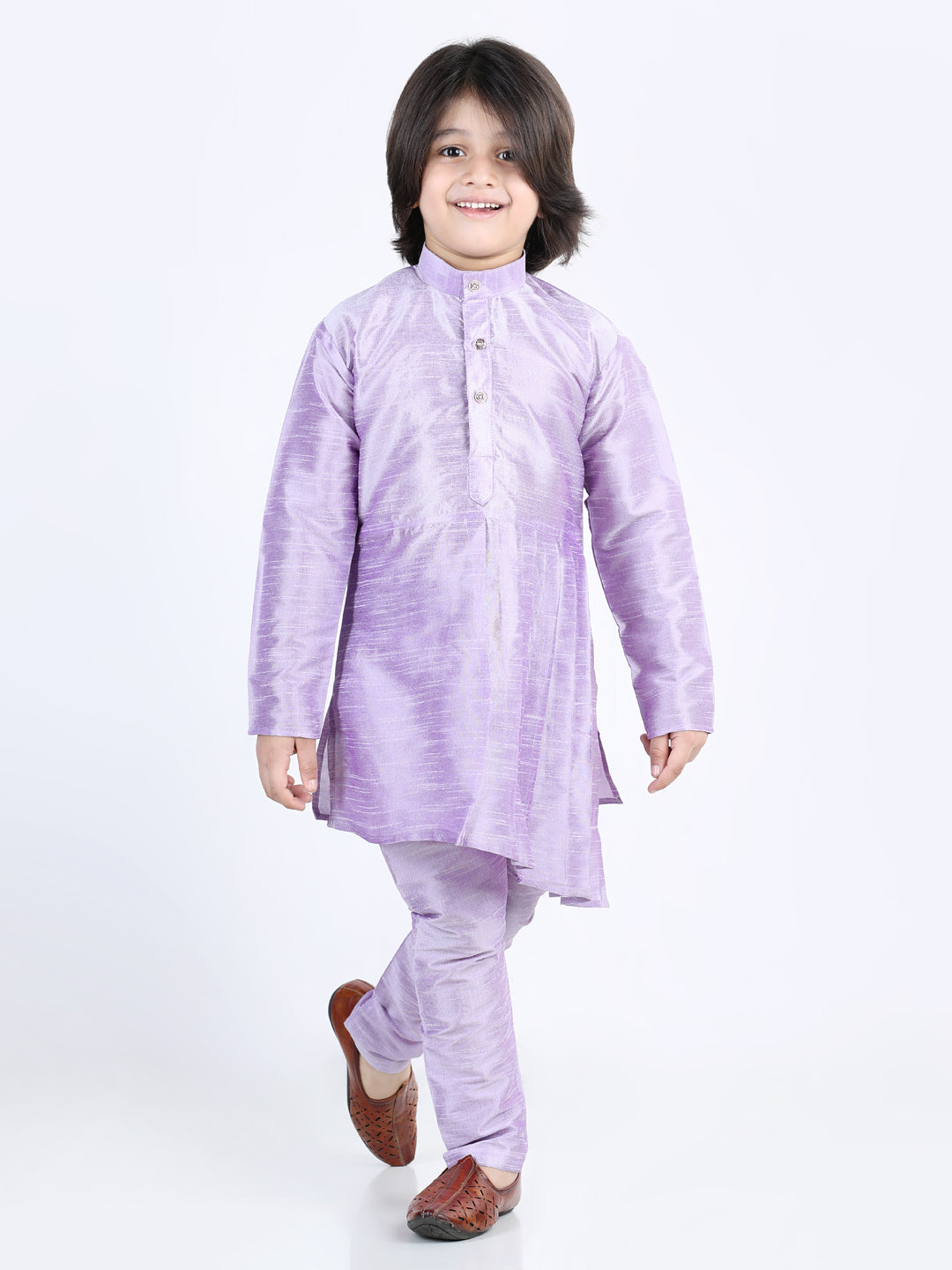 BownBee Assymetric Kurta Pajama with Jacquard Jacket- Purple