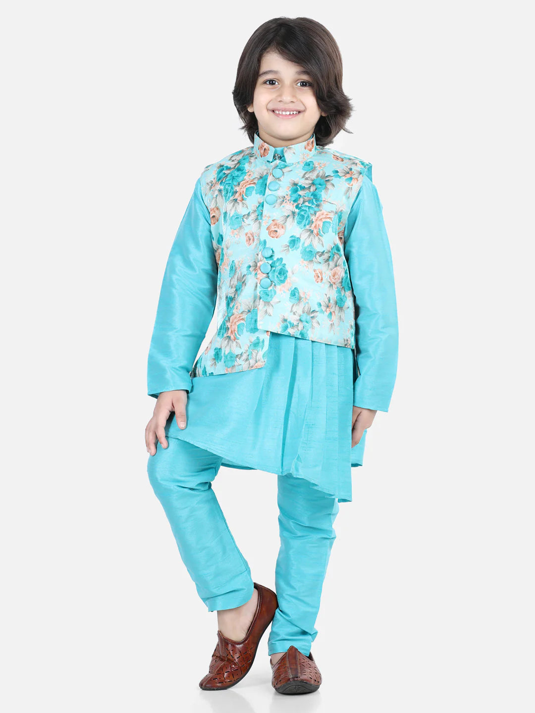 BownBee Assymetric Kurta Pajama with Jacket for Boys
