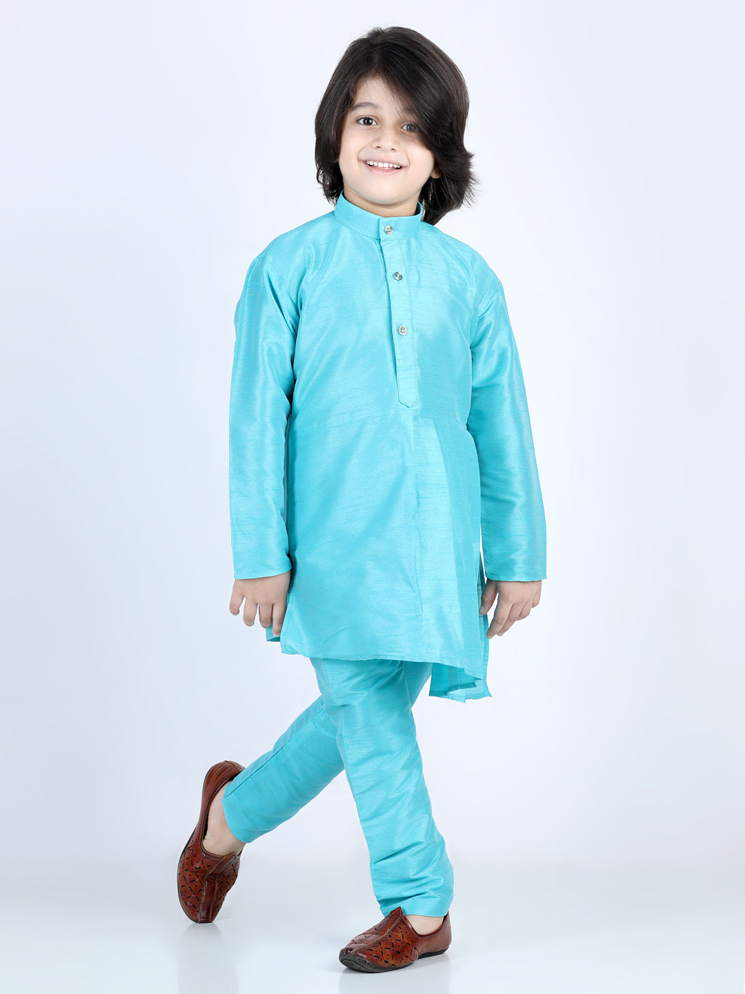 BownBee Assymetric Kurta Pajama with Jacket for Boys- Blue