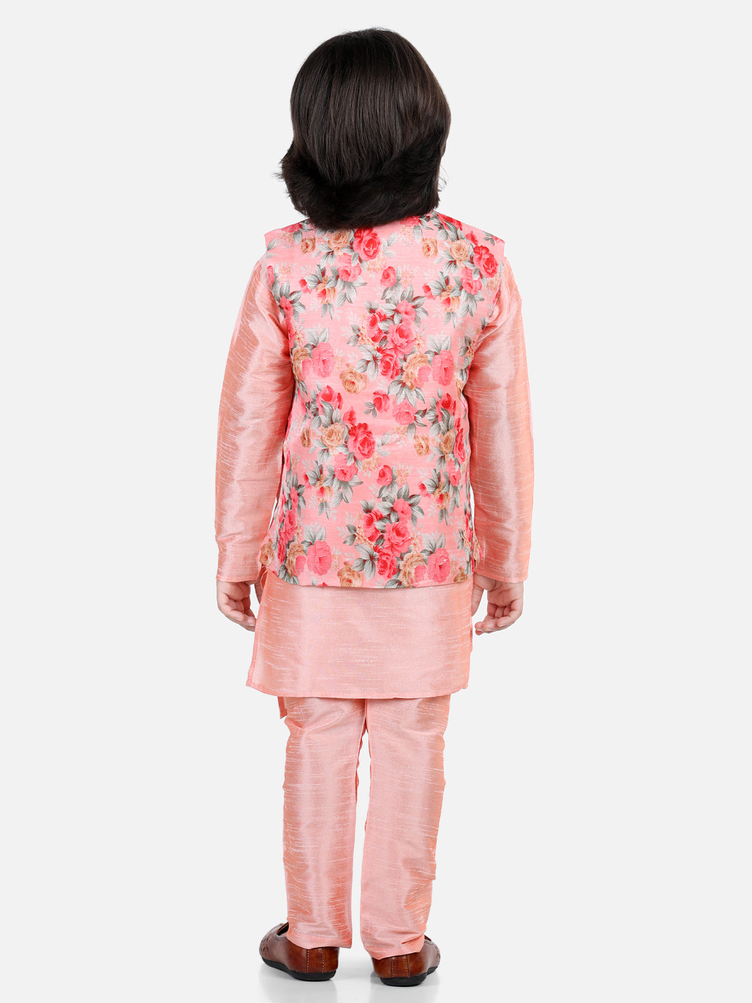 BownBee Assymetric Kurta Pajama with Jacket- Peach