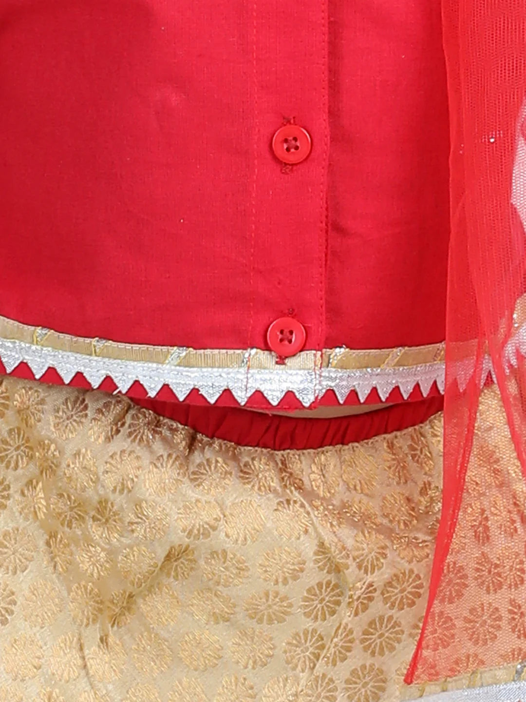 BownBee Half Sleeves Lace Embellished Top & Jacquard Detailed Lehenga With Dupatta