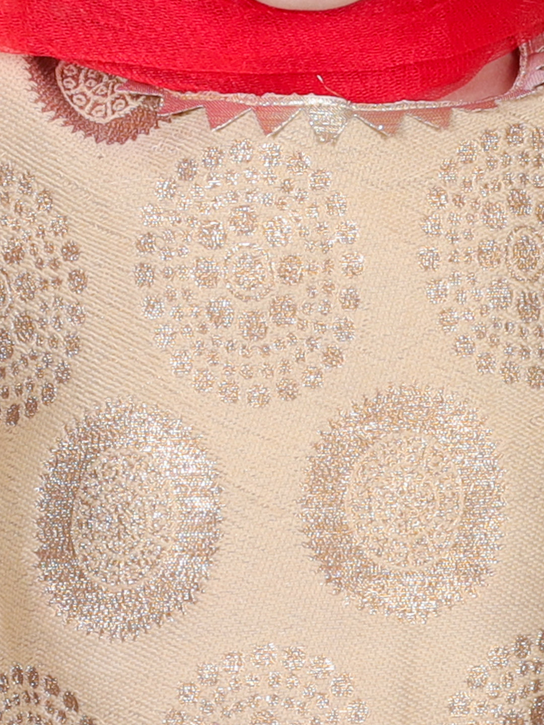 BownBee Girls Jacquard Top with Net Lehenga and Dupatta -Red