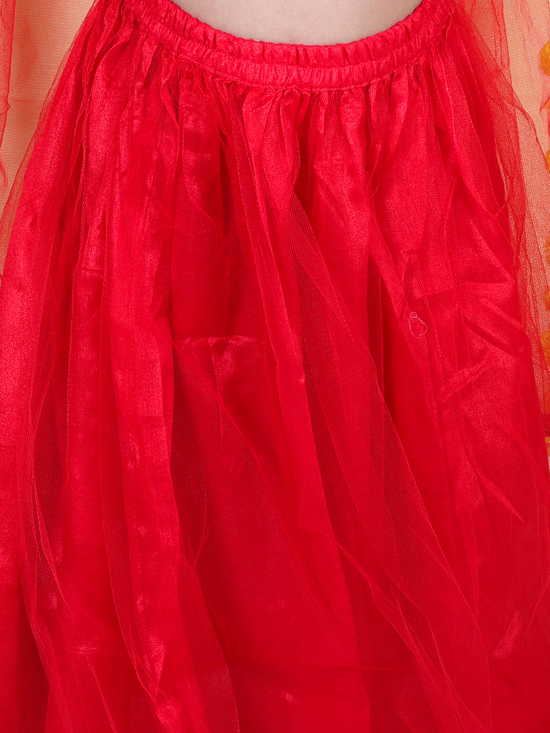 BownBee Girls Jacquard Top with Net Lehenga and Dupatta -Red