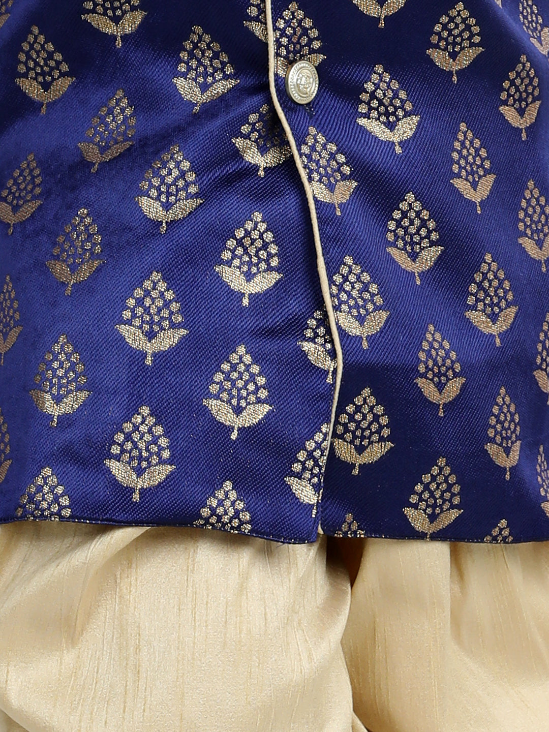 BownBee Sibling set Full Sleeve Jacquard Sherwani and Jacquard Top and Dhoti with attached Dupatta-Blue