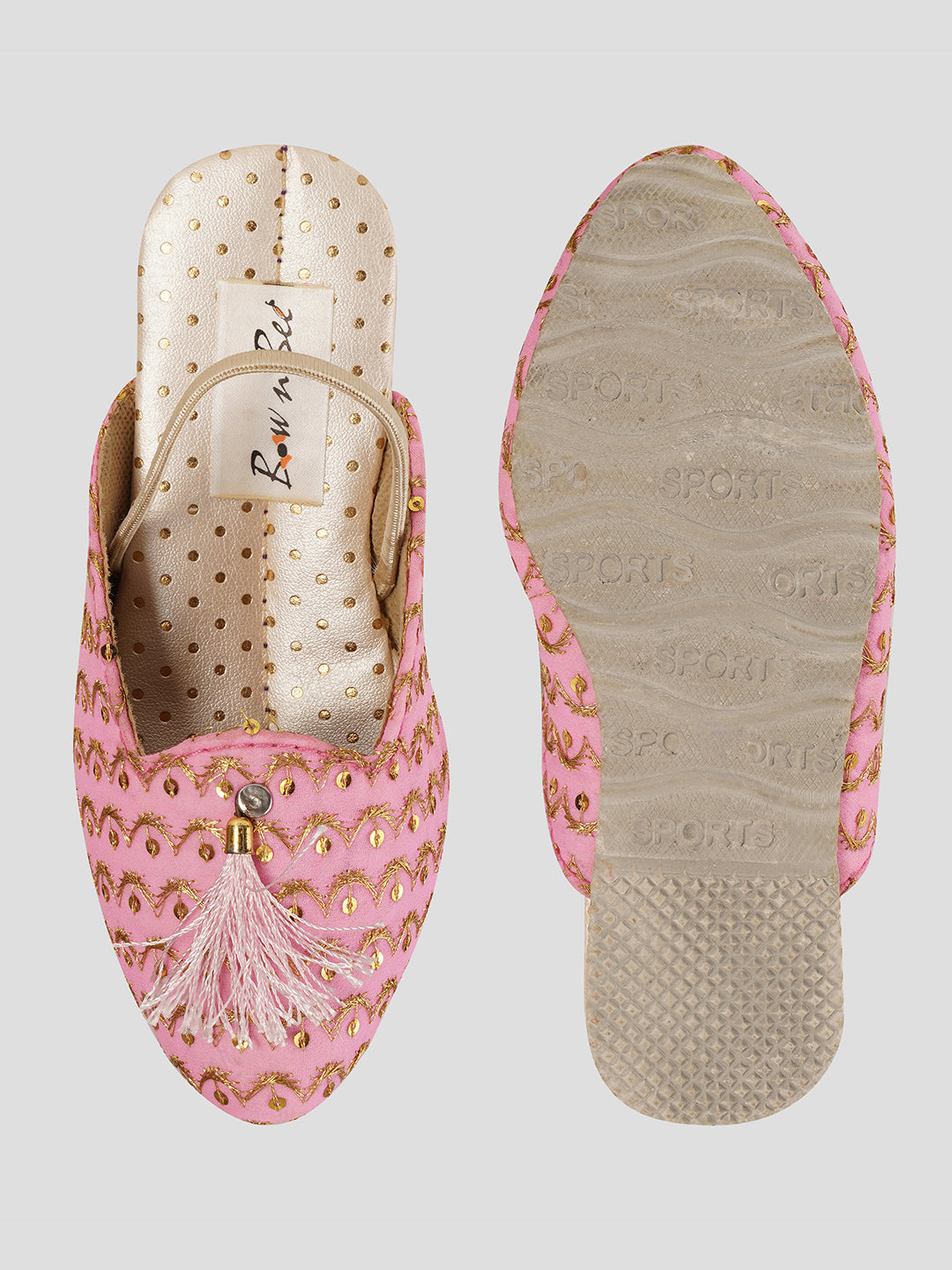 BownBee EmbroideRed Kids Back Open Jutti for Girls- Peach