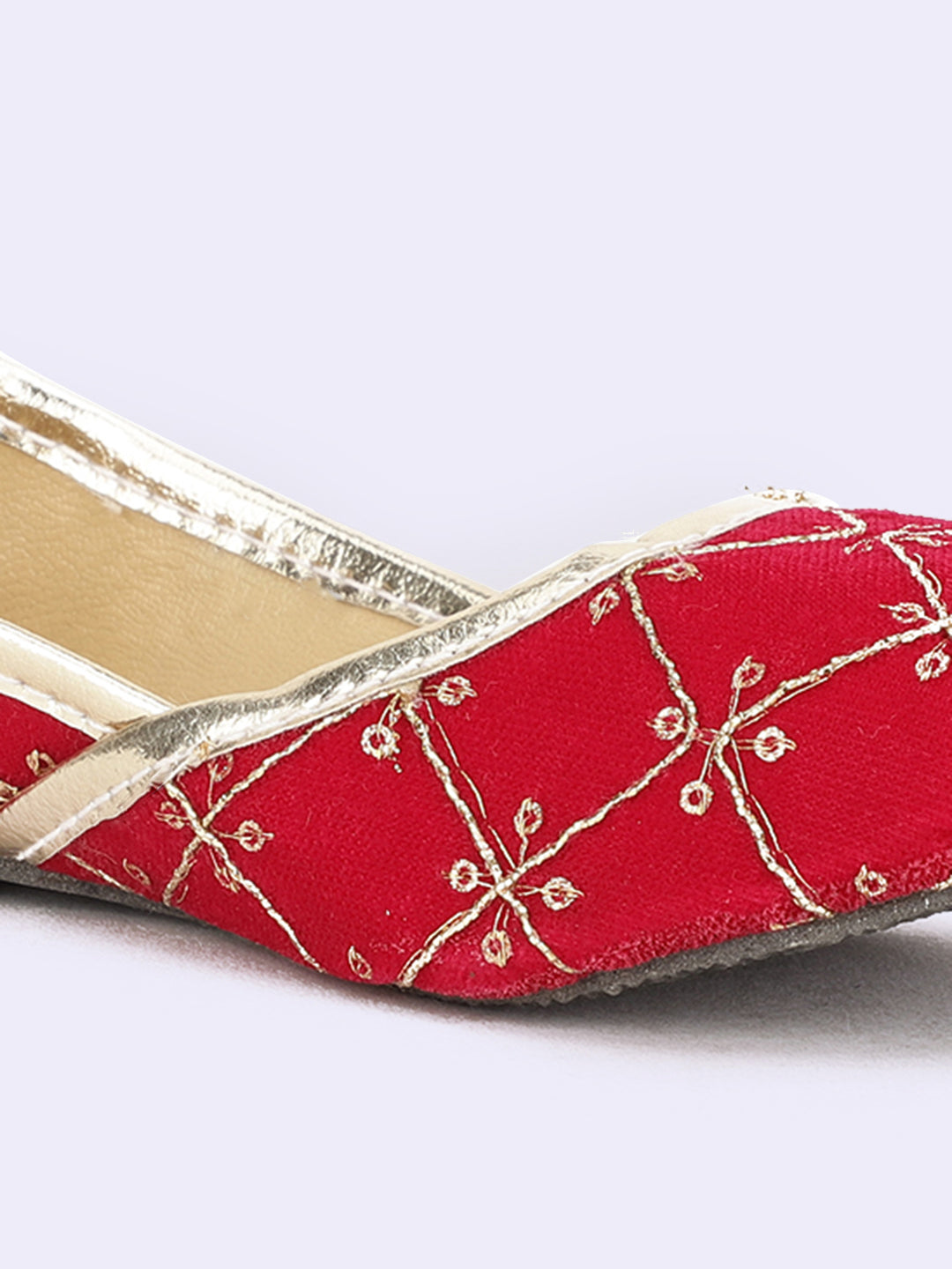 BownBee EmbroideRed Kids Back Open Jutti for Girls- Red