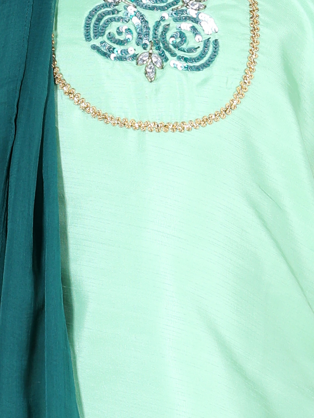 BownBee Hand Embroidered Sleeveless Silk Kurti With Salwar & Dupatta - Green