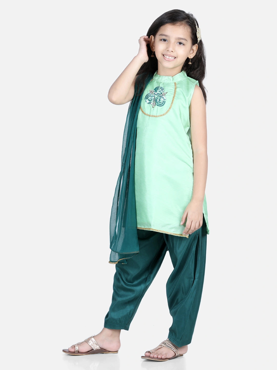 BownBee Hand Embroidered Sleeveless Silk Kurti With Salwar & Dupatta