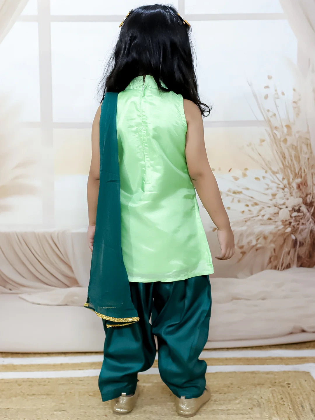 BownBee Hand Embroidered Silk Kurti Salwar with Dupatta for Girls