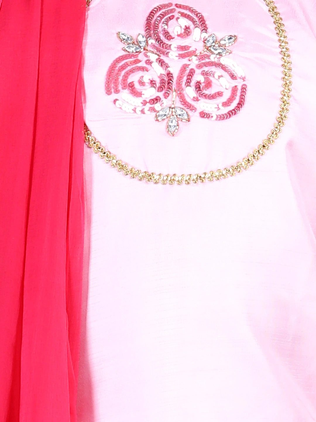 BownBee Rose Hand Embroidered Sleeveless Silk Kurti & Salwar Set With Dupatta