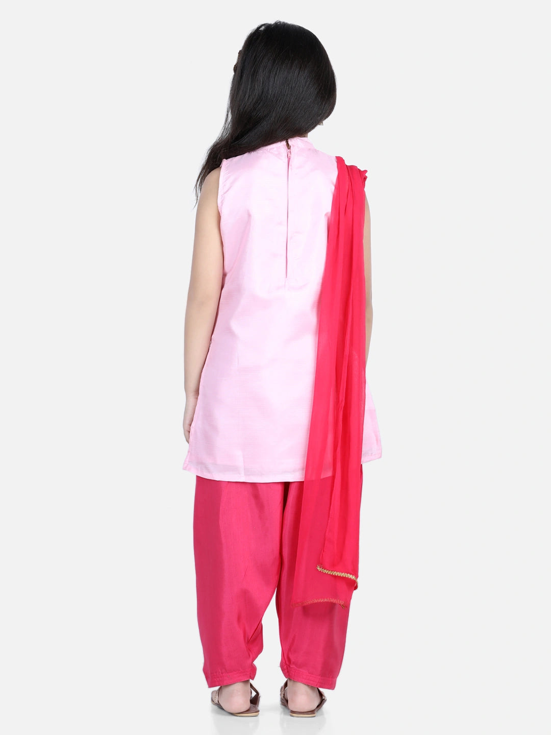 BownBee Rose Hand Embroidered Sleeveless Silk Kurti & Salwar Set With Dupatta