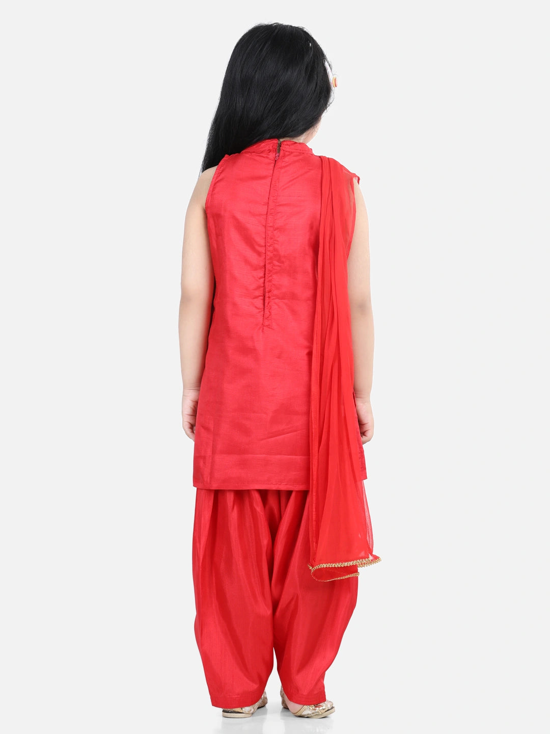 BownBee Hand Embroidered Sleeveless Silk Kurti With Salwar & Dupatta