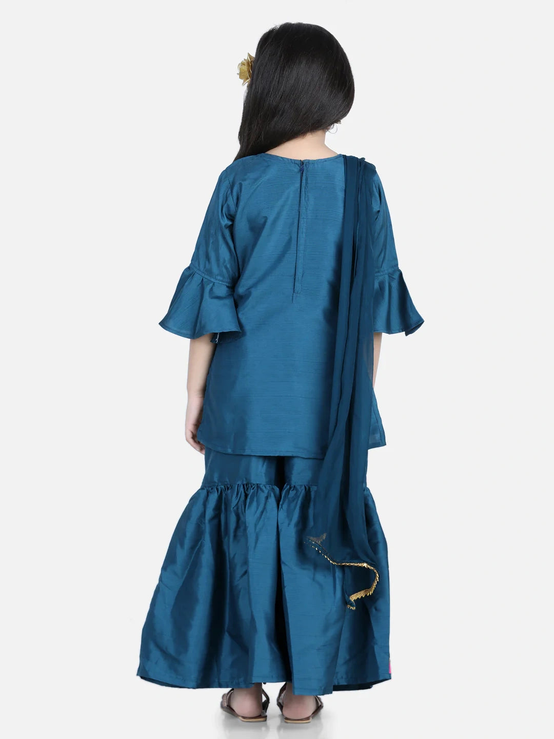 BownBee Bell Sleeve Silk Kurti Sharara Dupatta for Girls
