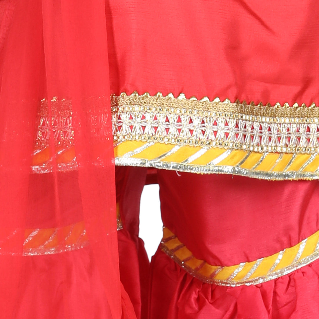 BownBee Bell Sleeve Silk Kurti Sharara Dupatta for Girls- Red